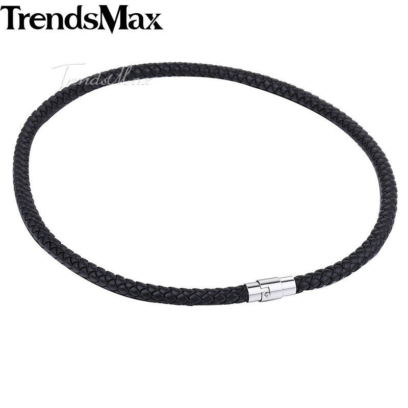 4-6mm 14″-28″ Black Man-made Leather Rope Cord Necklace Choker Magnetic/Toggle