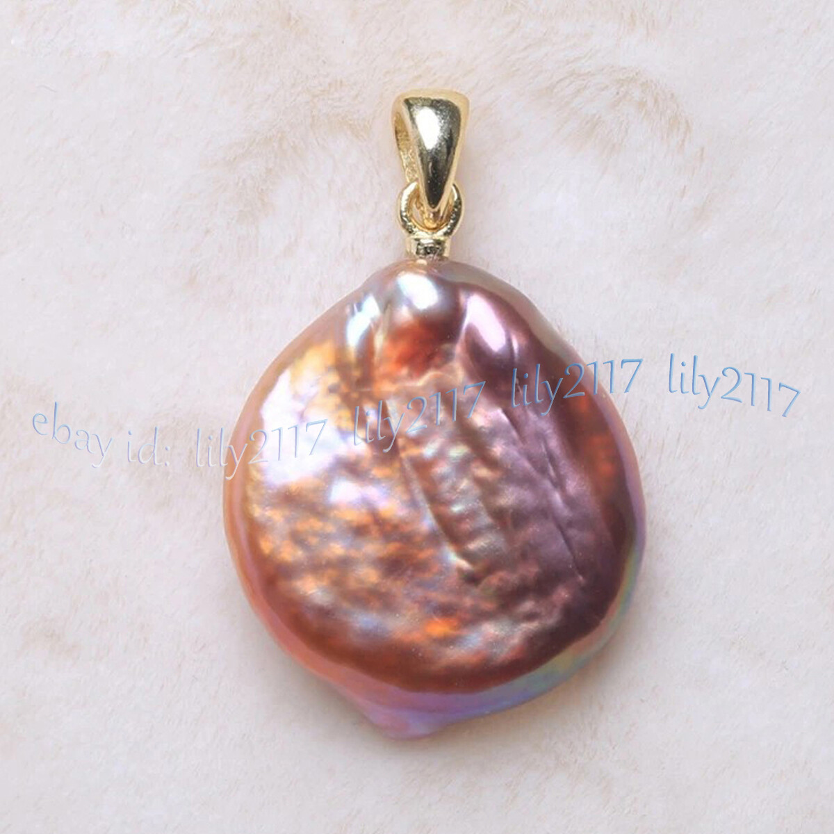 16-17mm Real Natural Pearl Pink Purple Freshwater Baroque Coin Pearl Pendant