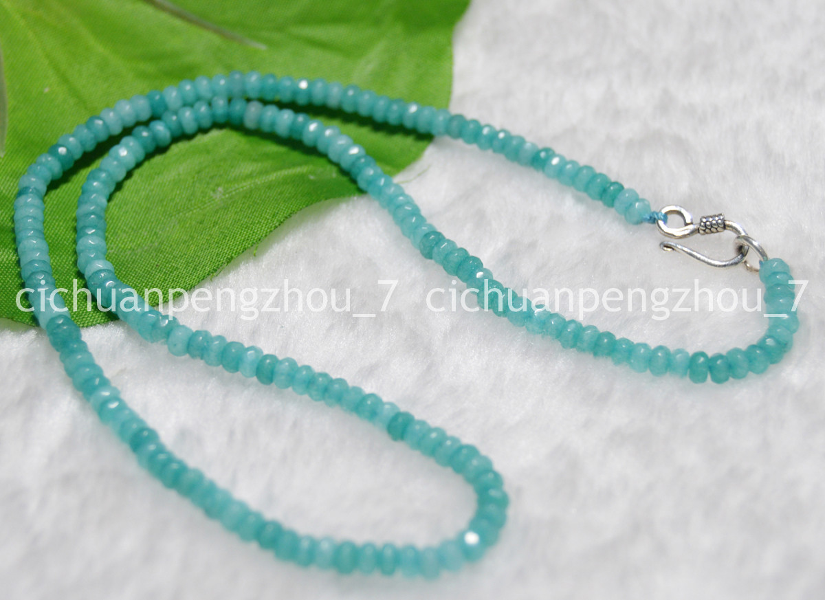 Faceted 2x4mm Blue Aquamarine Rondelle Gems Beads Necklace 18/24” Silver Clasp