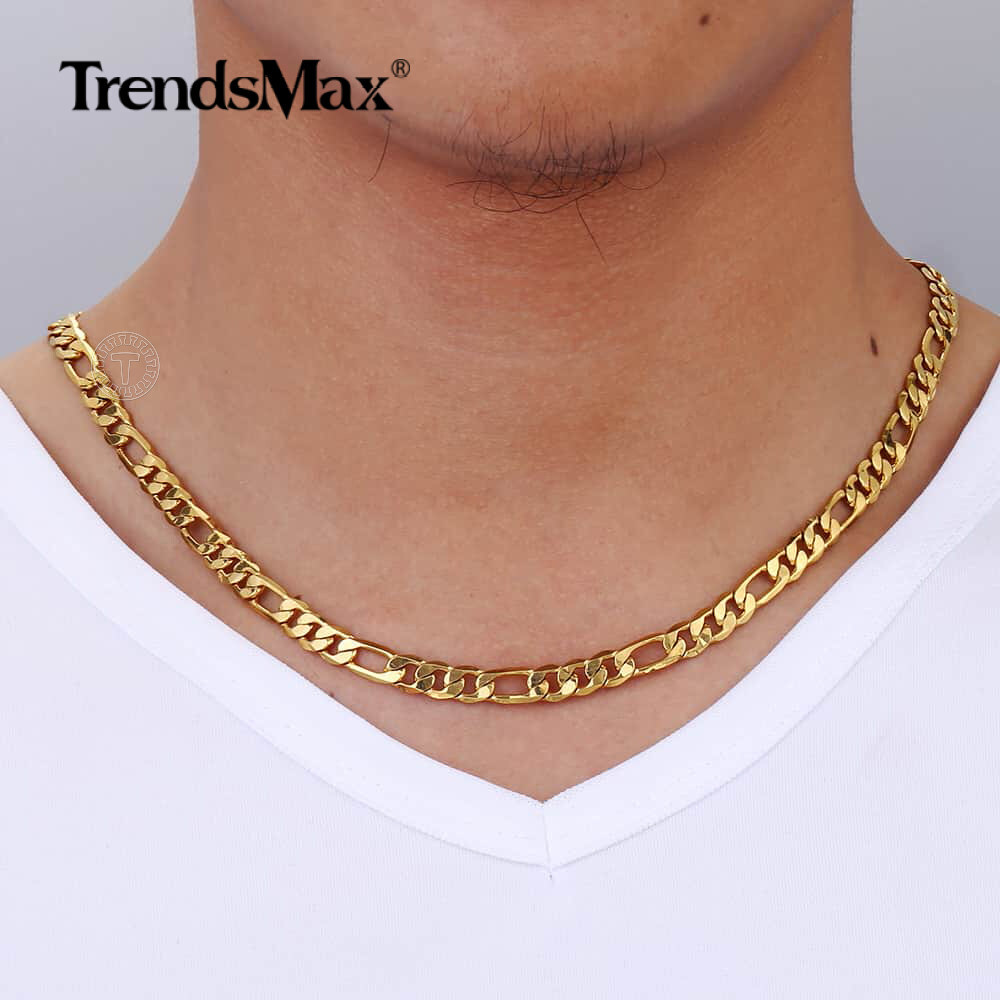 6MM 18-24″ Gold Filled Figaro Link Chain Necklace Choker Jewelry for Men Women