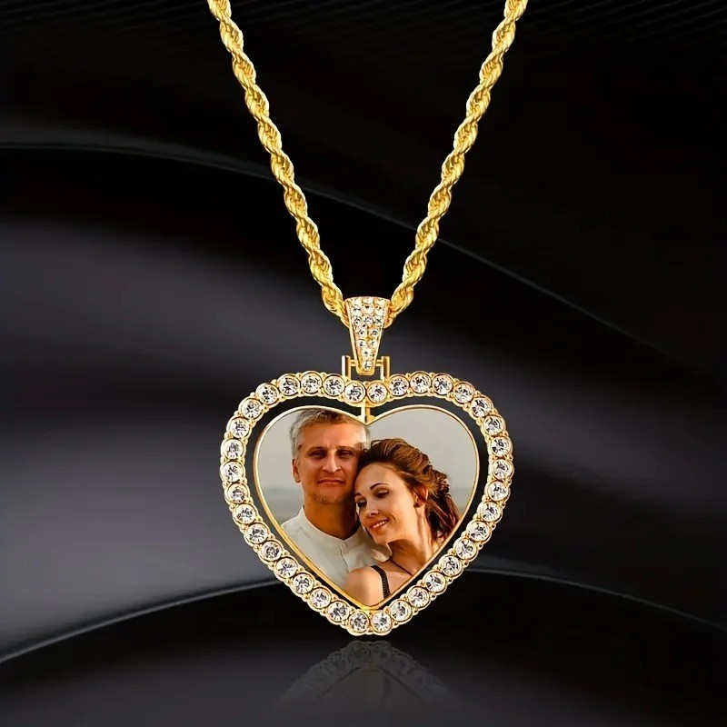 Custom Two Photo Pendant Necklace Personalized Gift for Men Women Couples