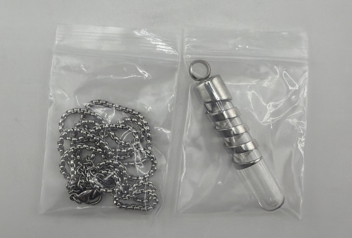Silver Glass Vial Necklace Tube Pendant 22″ Chain Keepsake Bottle Jewelry.