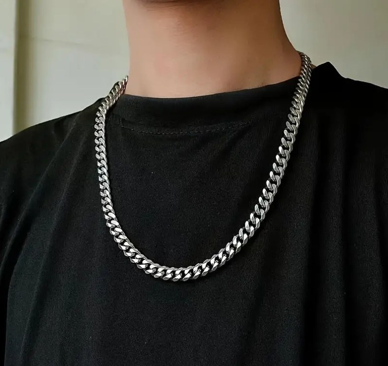 18-28″ Stainless Steel Silver Chain Cuban Curb Womens Mens Necklace 6.5/8/9MM