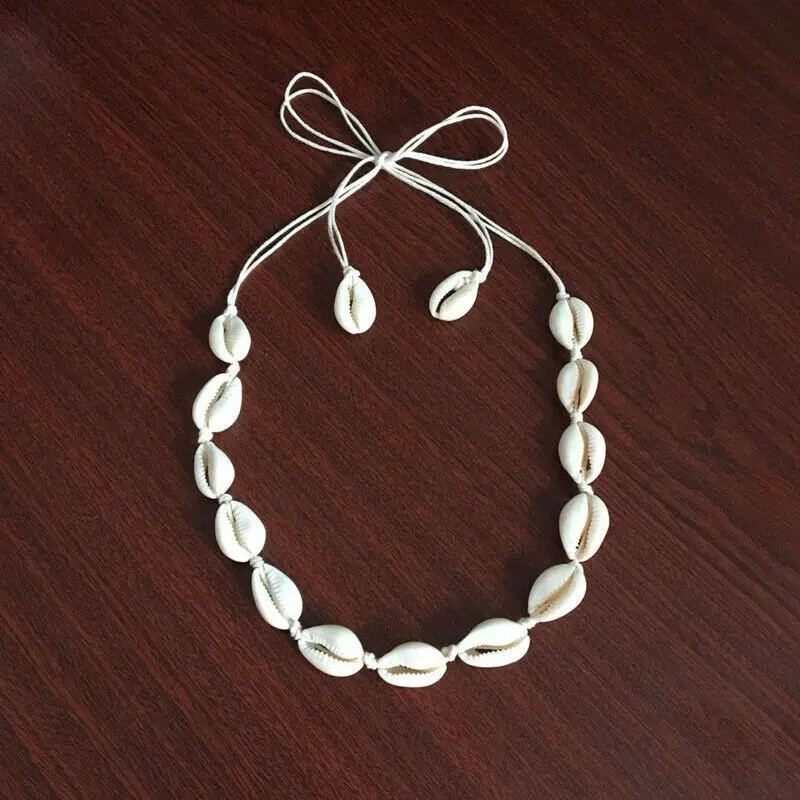 Cowrie Shell Choker Boho White String Necklace Surfer Beach Conch Puka, Hawaiian