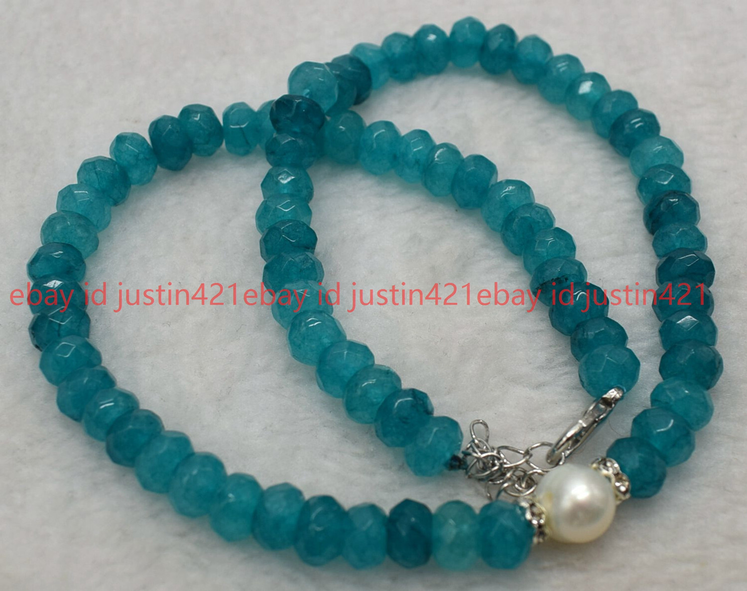 Genuine Natural 5x8mm Faceted Aquamarine 8-9mm White Pearl Necklace 18″