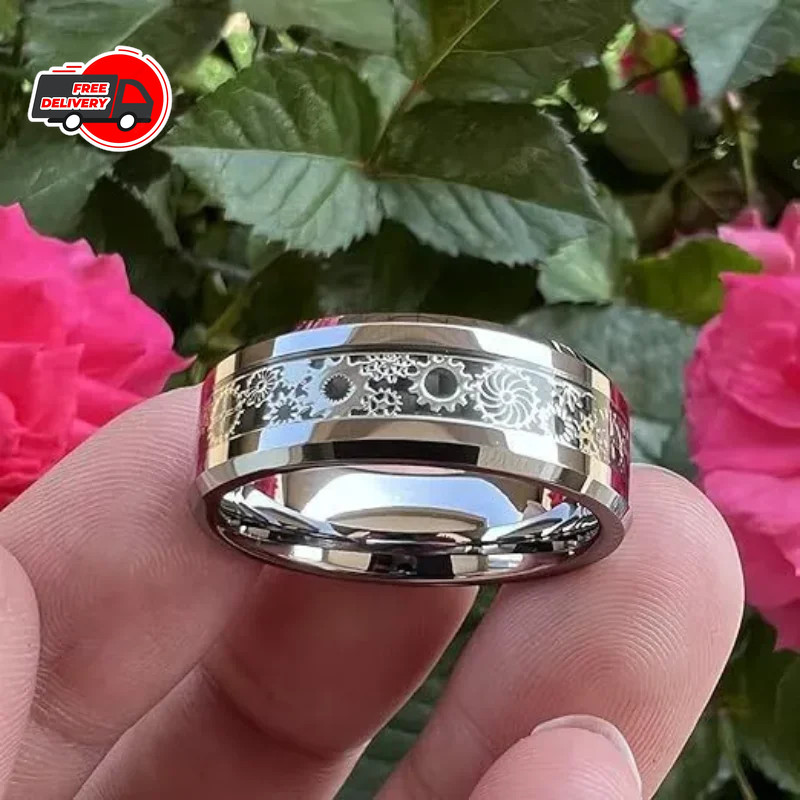Steampunk Style Ring Stainless Steel Gear Wheel Tension Band Rock Men Jewelry