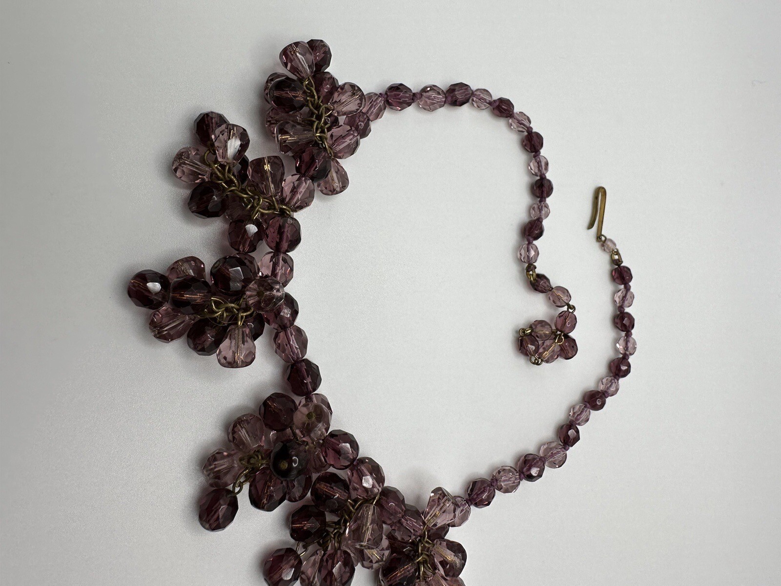 Vintage Western Germany Purple Crystal Bib Statement Necklace 16″ NB6