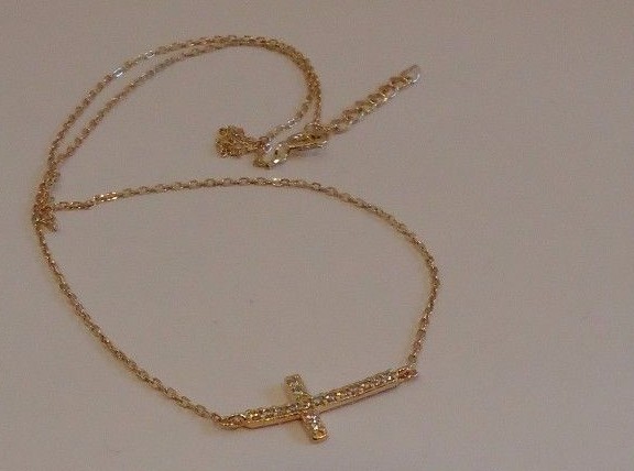 SIDEWAYS CROSS NECKLACE PENDANT W/ LAB CREATED DIAMONDS 925 STERLING SILVER