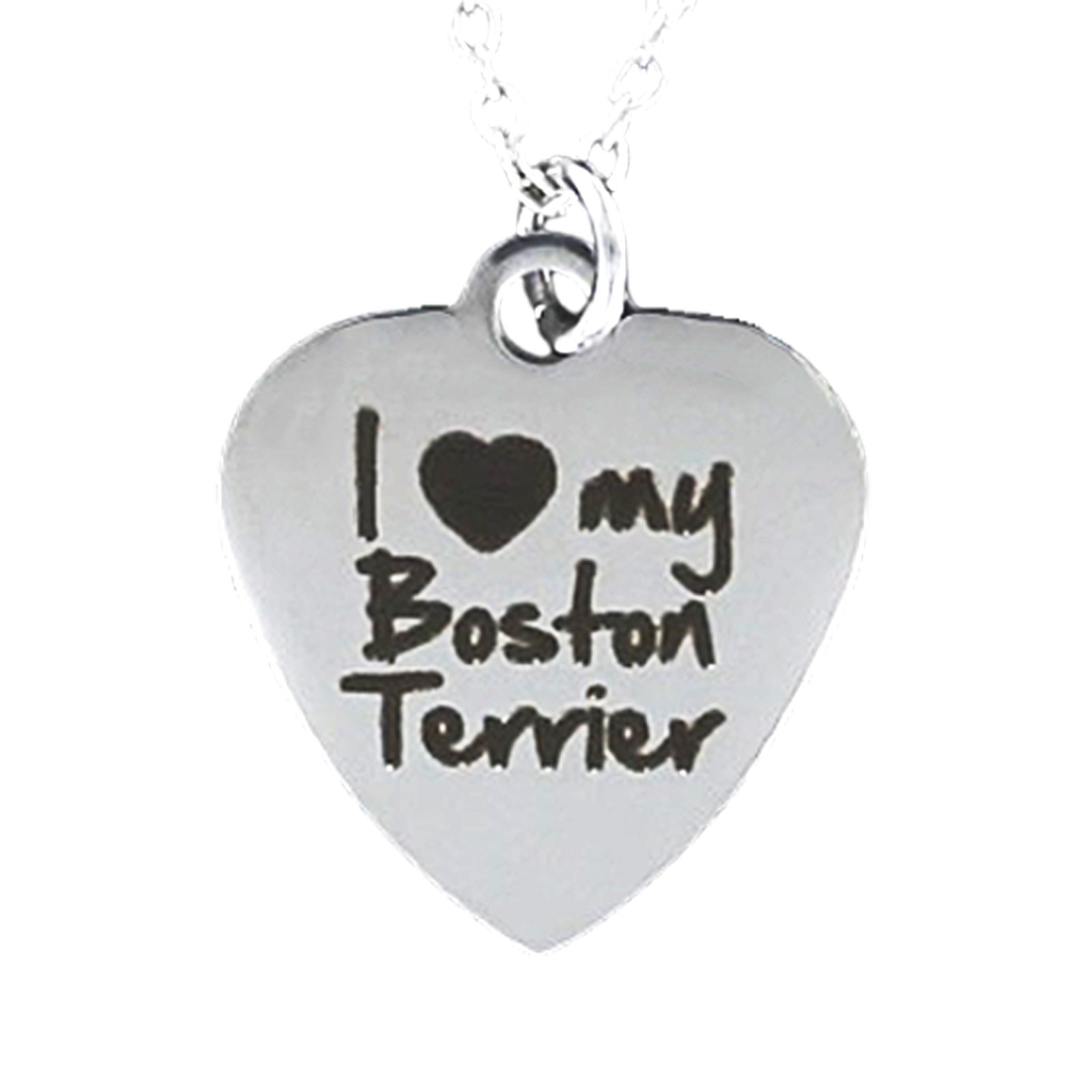 I LOVE MY Boston Terrier Heart Necklace Large Stainless Steel Dog Pet Puppy Pup