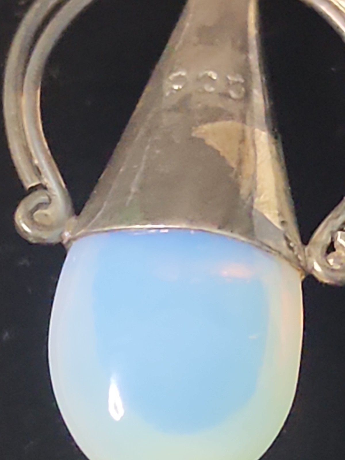 Sterling Silver Pendant 6.2g Fine Jewelry Opalite & Amethyst Stone 20″ Box Chn.