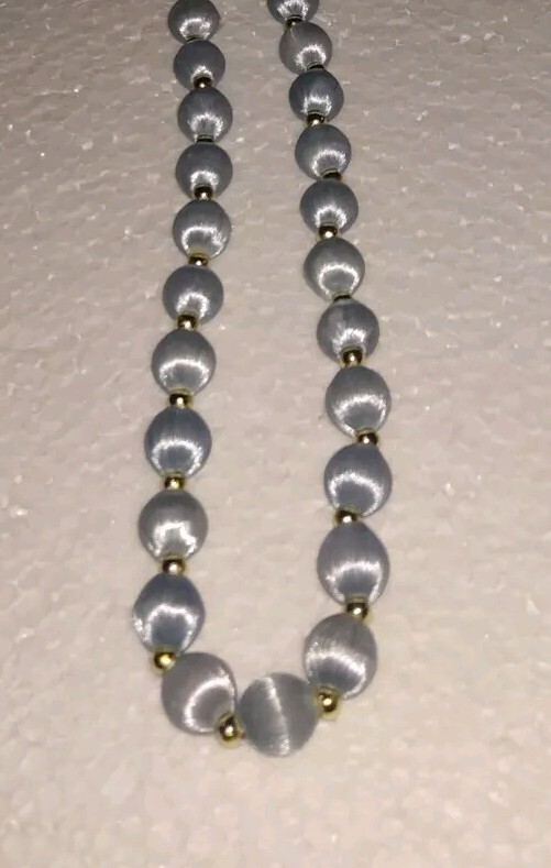 2 Necklaces W/ Silk Satin Thread Over Beads 28″ In Pastel Blue & Multicolors.