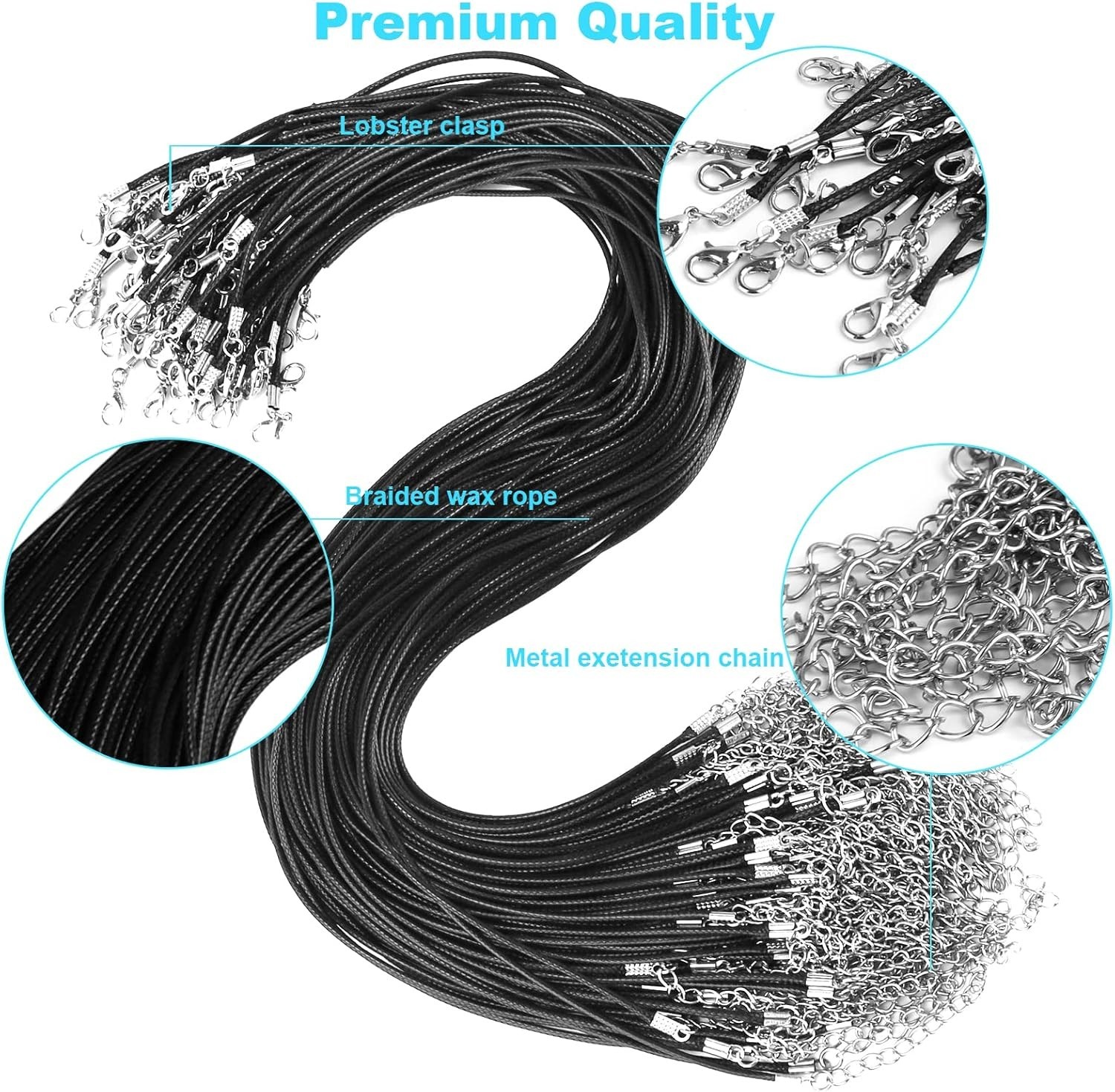 100Pcs Black Waxed Necklace Cord 18″ 1.5mm with Clasps Jewelry Supplies