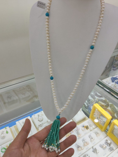 46cm Gorgeous 6-7mm Akoya White Pearl Necklace 14k Gold P Rare Tassel