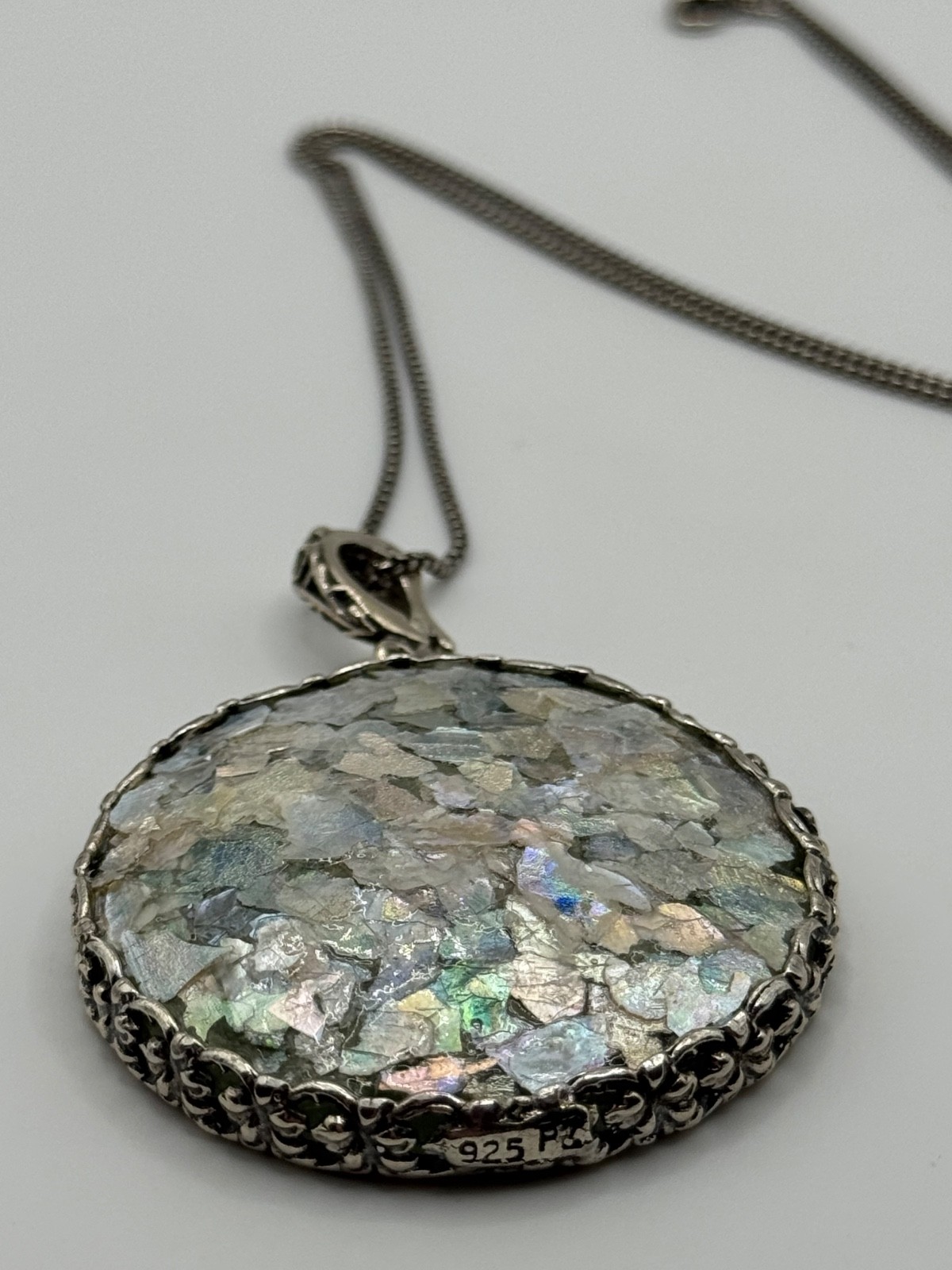 Or Paz Israel Roman Glass Sterling Silver Enhancer Pendant Necklace