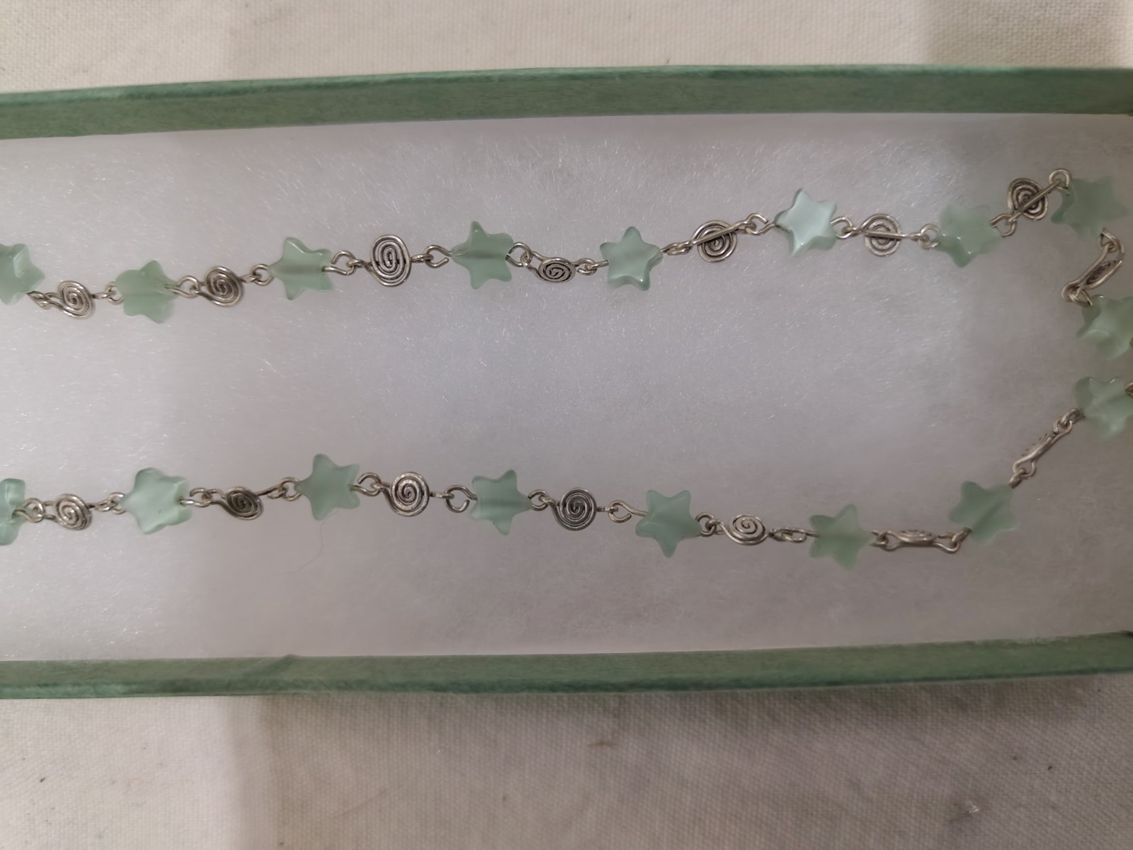 Silver & Bead Necklace Fair Trade Delicate Pretty Green Orange 46cm Ethical Gift