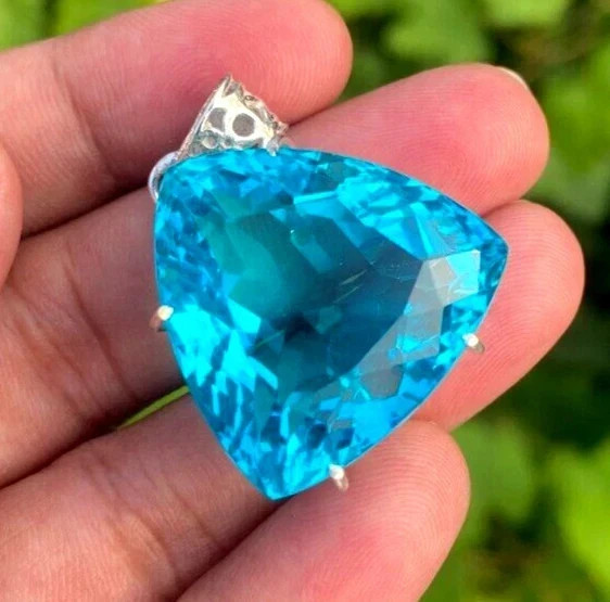 85 CT+ Flawless Aqua Blue Aquamarine Pendant Solid 925 Sterling Silver Plated