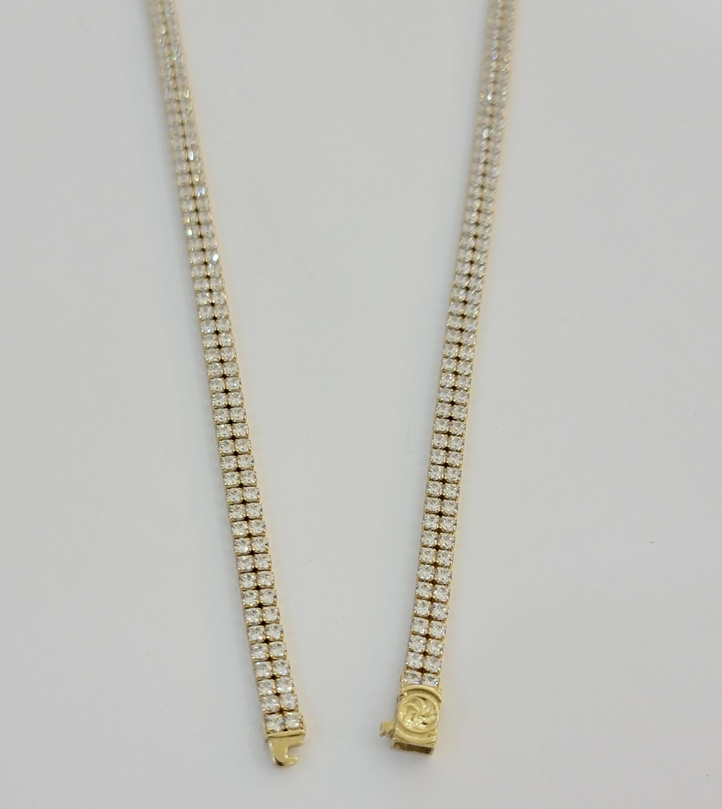 10k Yellow Gold Chain Real Tennis Necklace 18″ 20″ 22″ Two-row Stone Mens Women