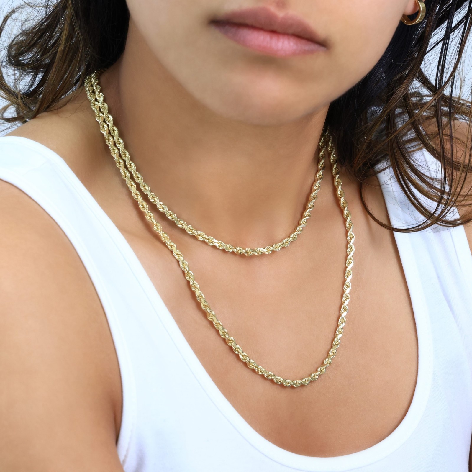 18k Yellow Gold 4mm Diamond Cut Rope Chain Italian Necklace Mens Womens 16″-28″