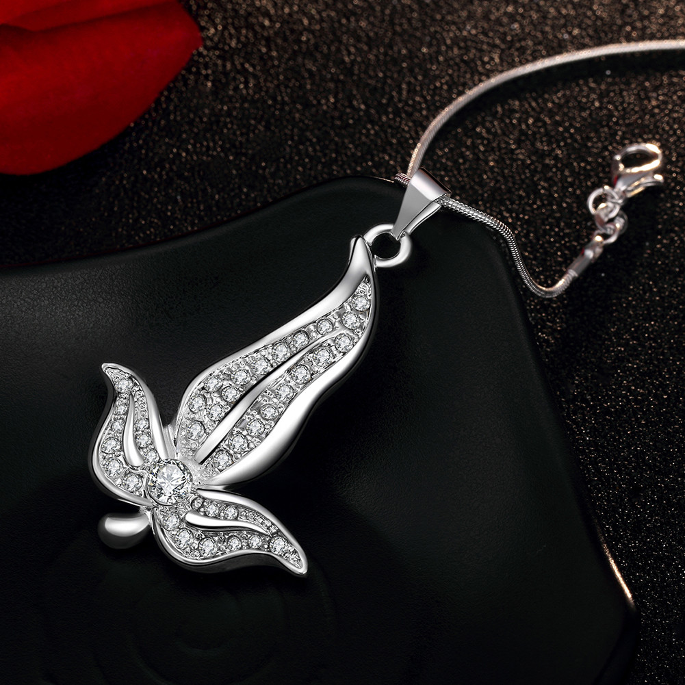 Elegant 925 Sterling Silver Filled Flora CZ Pendant Necklace N-A602 Woman Gift