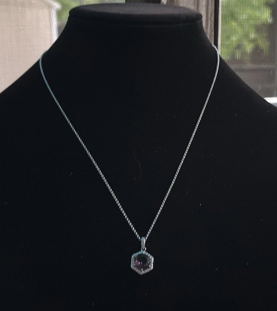Bomb Party Watermelon Bi-Color Crystal Hexagon Necklace 18” Preowned