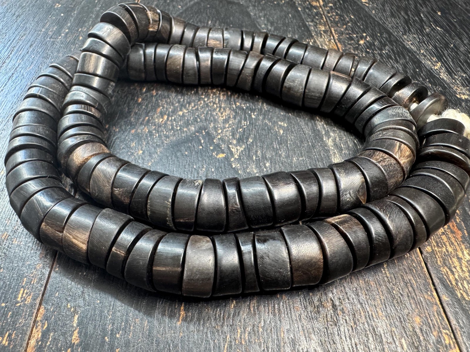 Handmade 108 Bead Mala Necklace | Dark Prayer Beads | Tribal Himalayan Style 24″