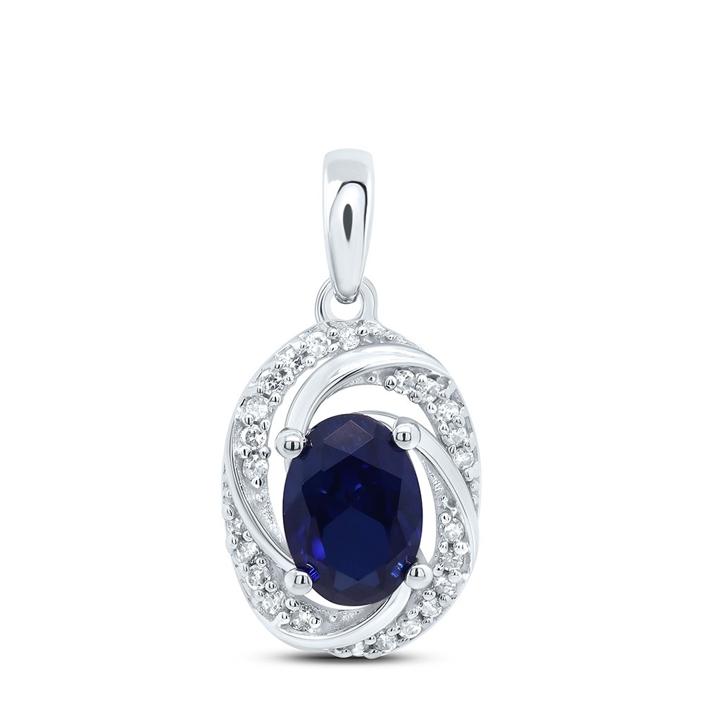 10kt White Gold Womens Oval Lab-Created Blue Sapphire Solitaire Diamond Pen