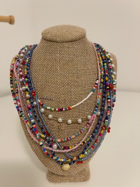 Beaded Necklace 9 handmade beaded necklaces in various lengths.