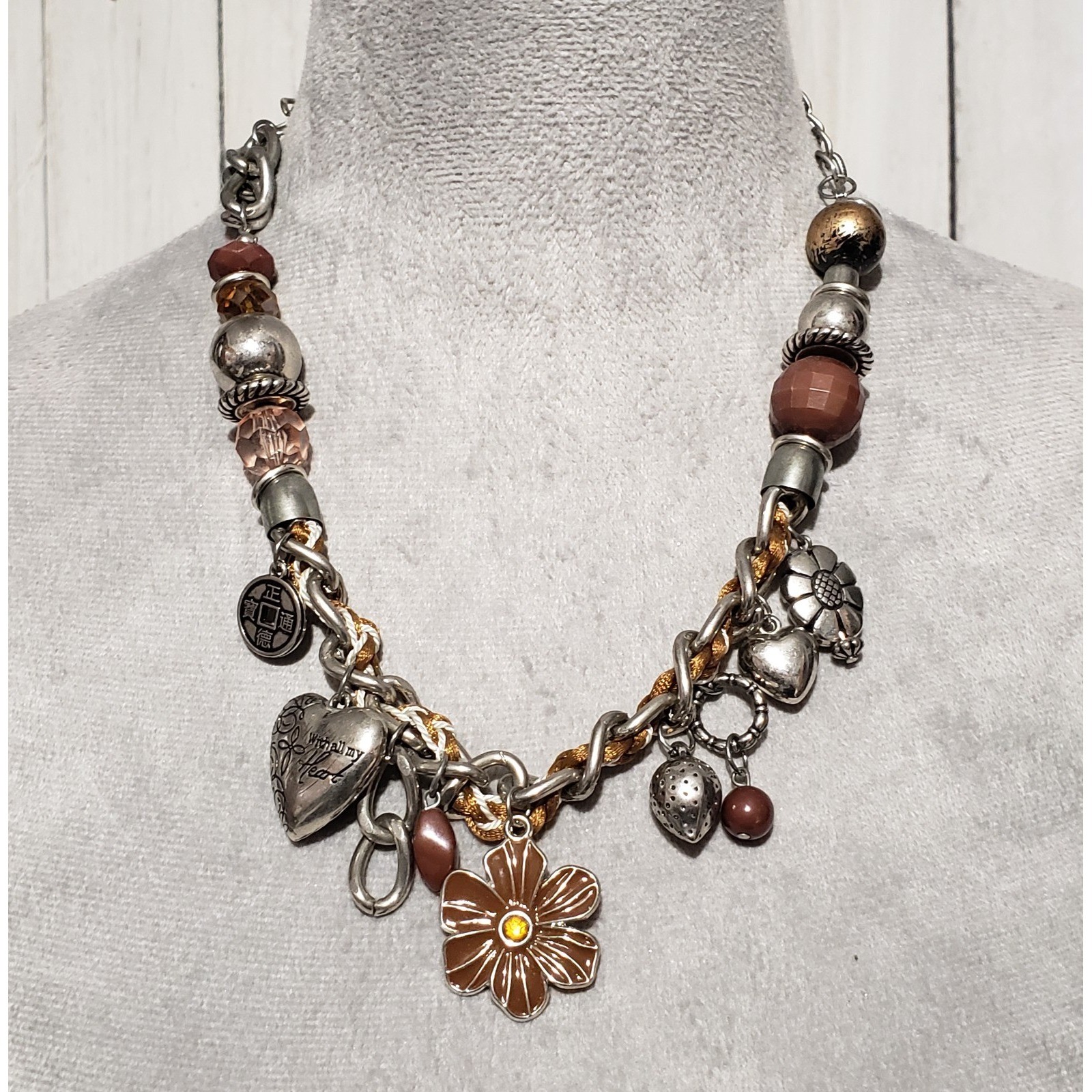 Chunky Cluster Silver Necklace Charms Statement Boho Earthy Hippie Festival Glam