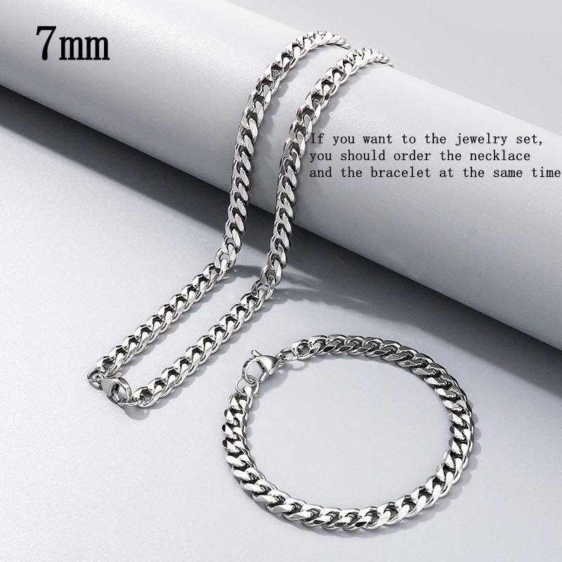 16-36″ Stainless Steel Silver Curb Cuban Chain Necklace Bracelet 3/5/7/9/11/13mm
