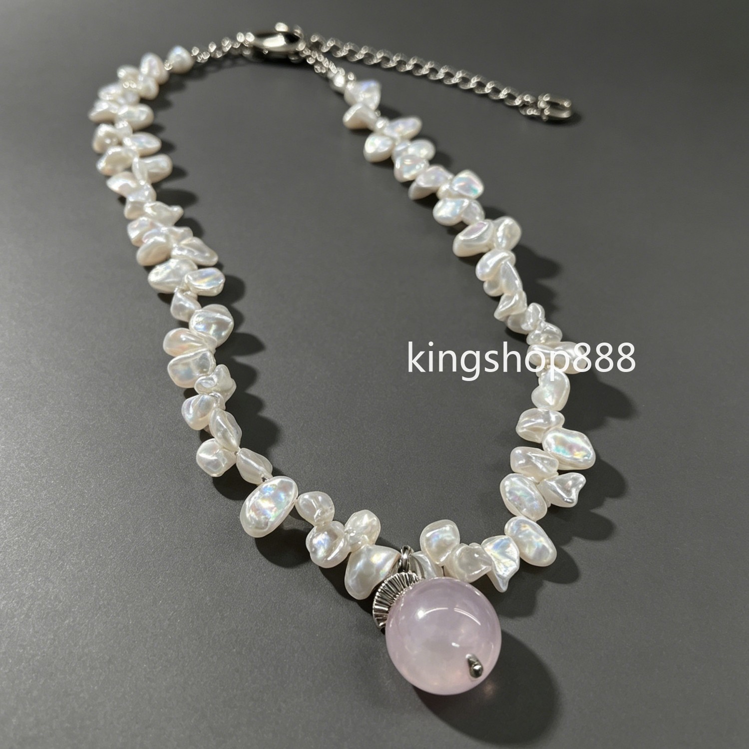 Natural Keshi Petal Mini Baroque Pearl Necklace Crystal Quartz Pendant Necklace