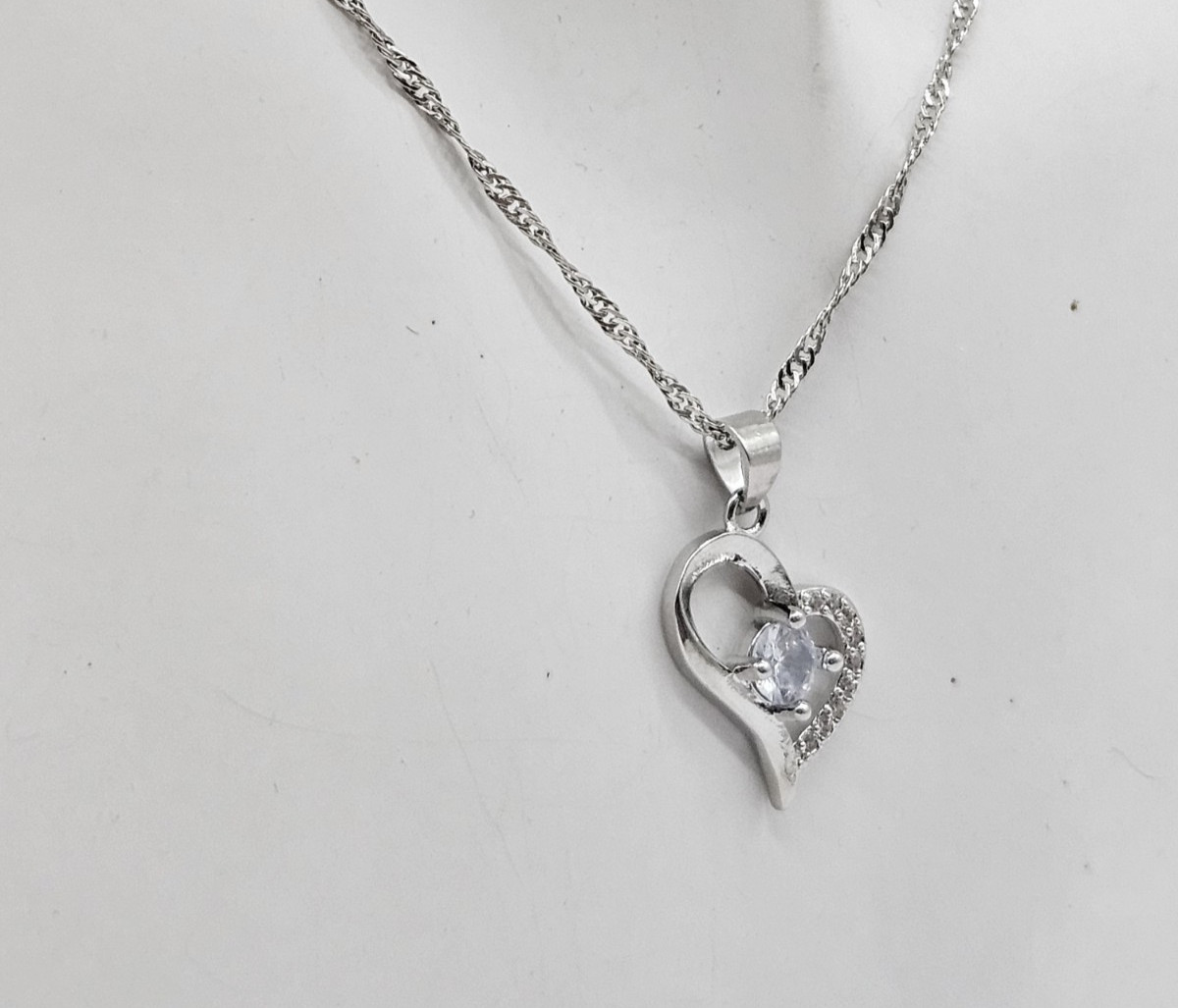 Silver Tone Crystal Heart Pendant Necklace Earrings – Womens Fashion Jewelry Set