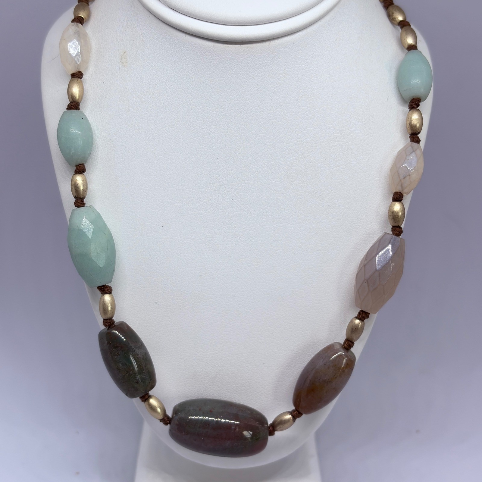 Necklace Kenneth Cole Reaction Beaded Gold Tone Earthy Stone Boho 18-20in