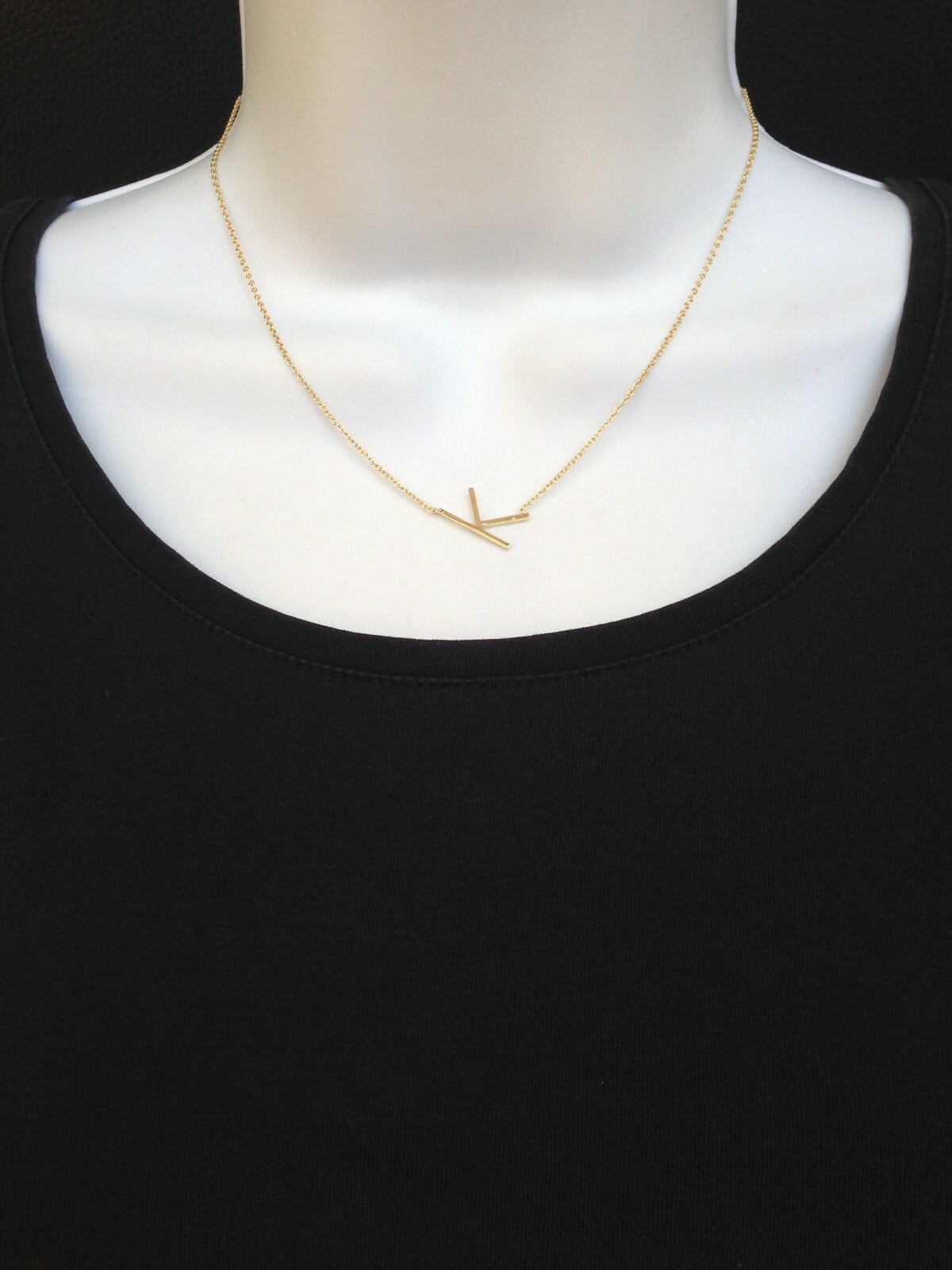 925 Sterling Silver Sideways Initial Letter K Pendant Necklace Women 15mm 17.25″