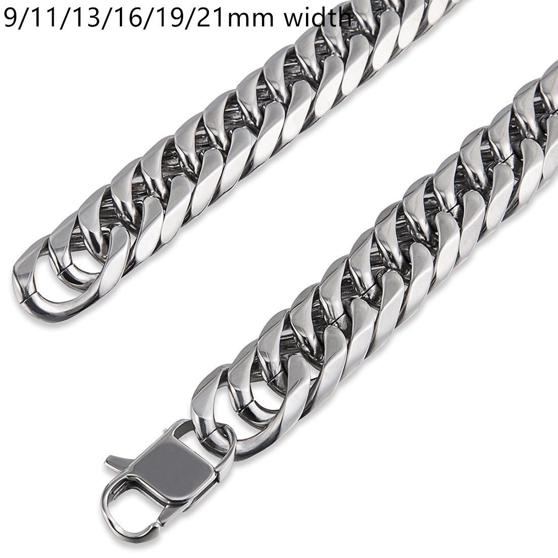 9/11/13/16/19/21MM Stainless Steel Heavy Silver Curb Cuban Chain Men’s Necklace