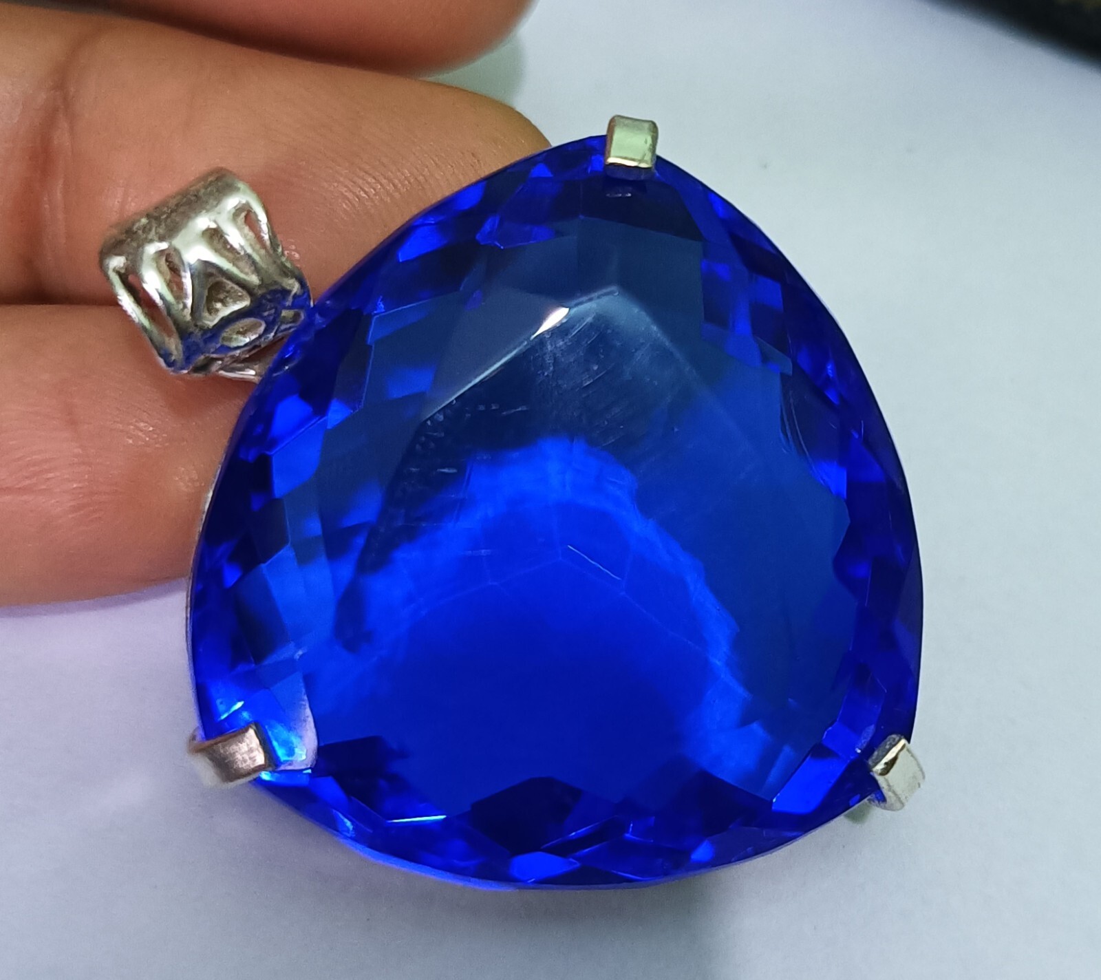 Blue Trillion Topaz Pendant EGL Certified Natural 137.25 Ct Gift For Loved Ones.