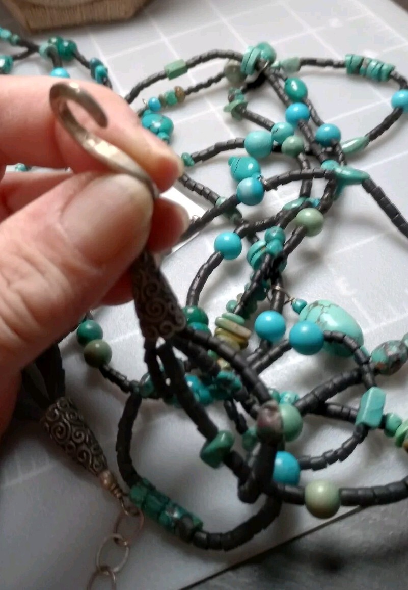 Av925 Marked Closure Hook Blue Rock,Stone Unknown Beaded Multistrand 16″necklace