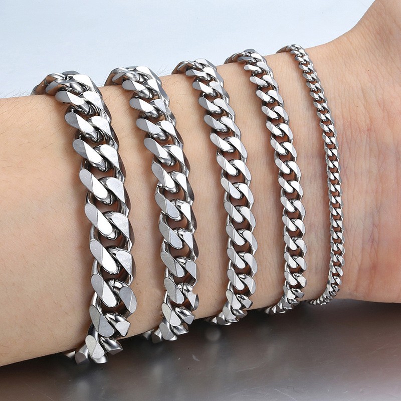 16-36″ Stainless Steel Silver Curb Cuban Chain Necklace Bracelet 3/5/7/9/11/13mm