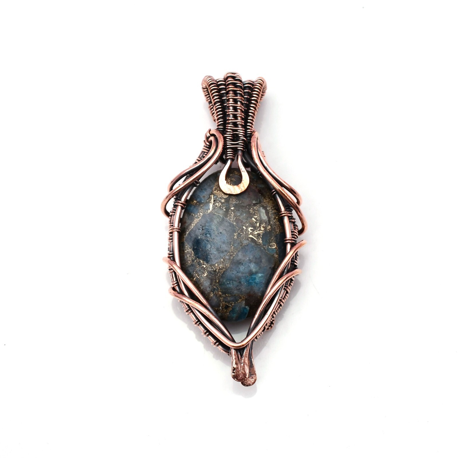 Copper Neon Apatite Pendant Copper Wire Wrapped Handmade Jewelry Pendant 2.15″