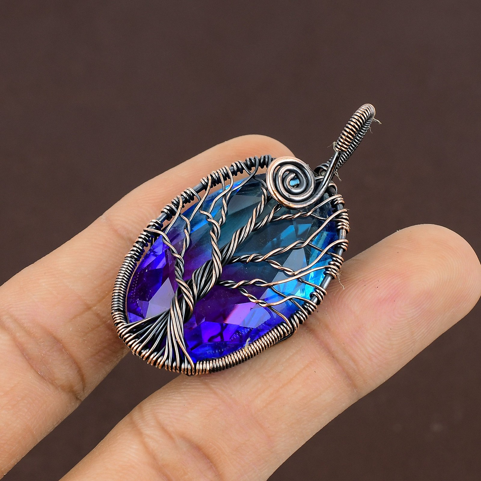 Bi Color Tourmaline Gemstone Copper Wire Wrap Jewely Pendant 2.1″ X-Mas Gift R00