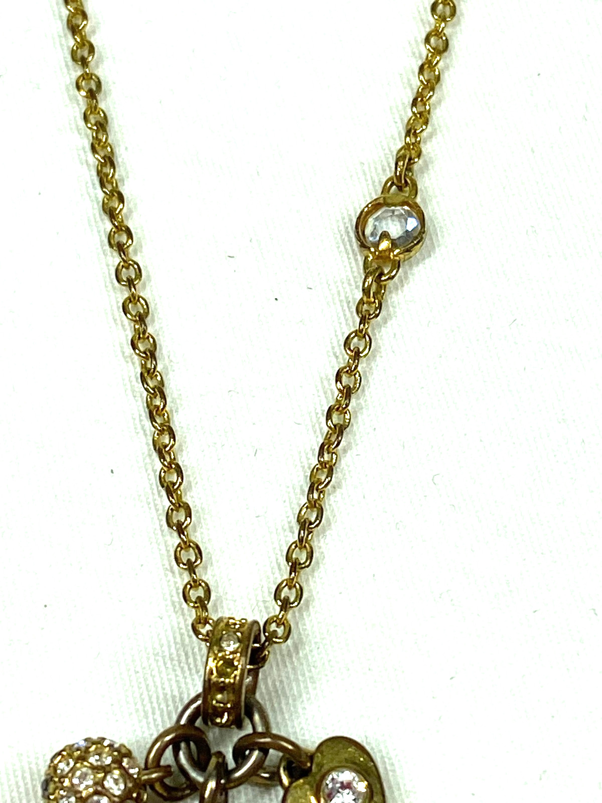 Coach Gold Tone Charm Necklace Heart With Clear Crystals Small Heart Crystal ++