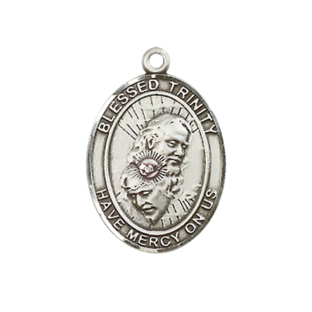 Medium Sterling Silver Blessed Trinity Medal Pendant 24″ Endless Chain Necklace