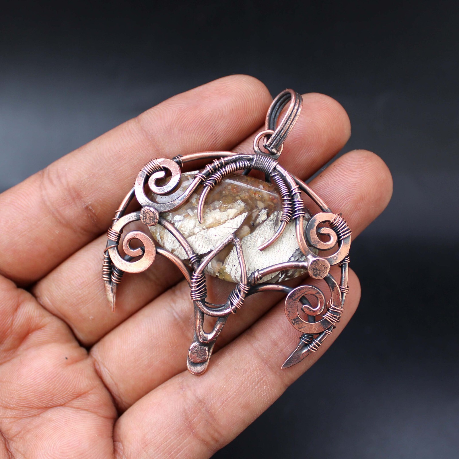 Copper Wire Wrapped Pendant Mookite Jasper Pendant Gemstone Copper Jewelry
