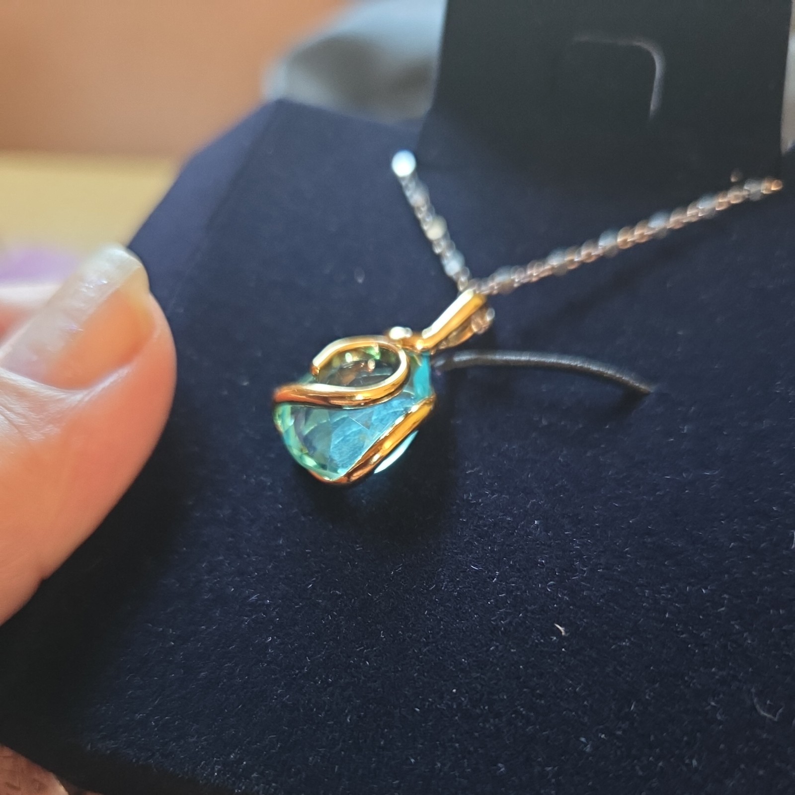 STAUER 18” Cristalli Fluente 24k finished Pendant Necklace Aqua NIB