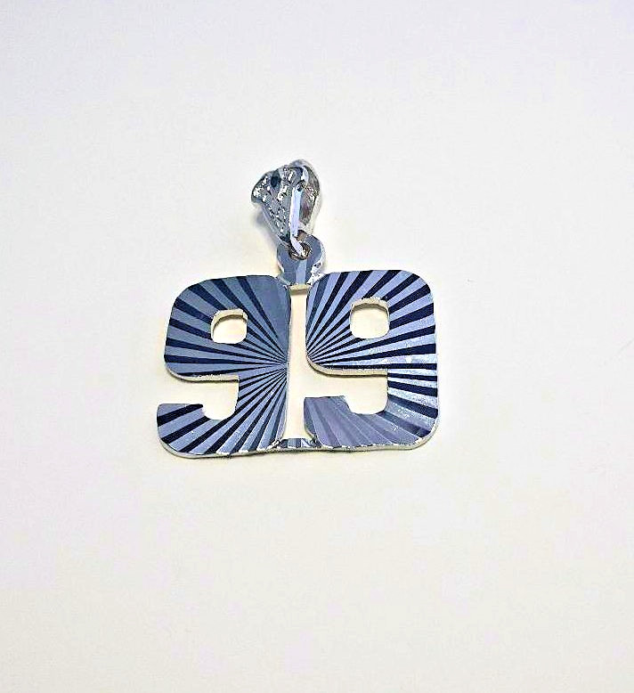 NUMBER 99 PENDANT BRIGHT SILVER RHODIUM PLATED PLAYER NUMBER ALL SPORTS