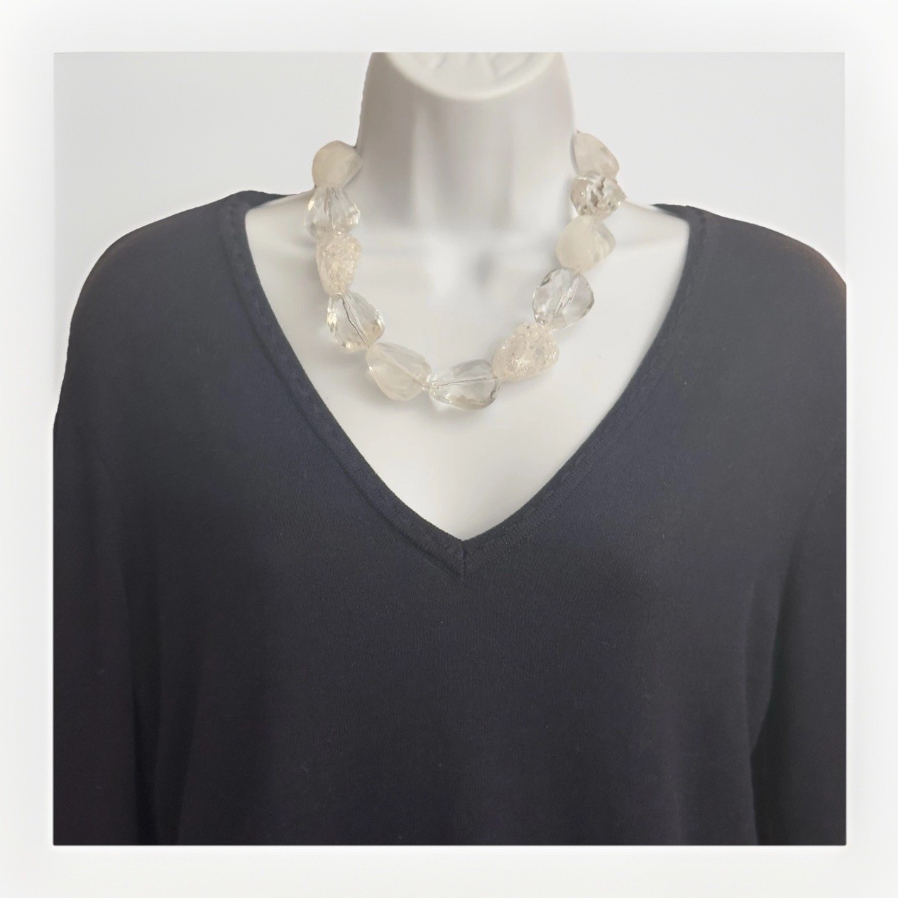 Graziano Beaded Necklace Chunky Clear Lucite Graduated RJC Statement 17 – 20″