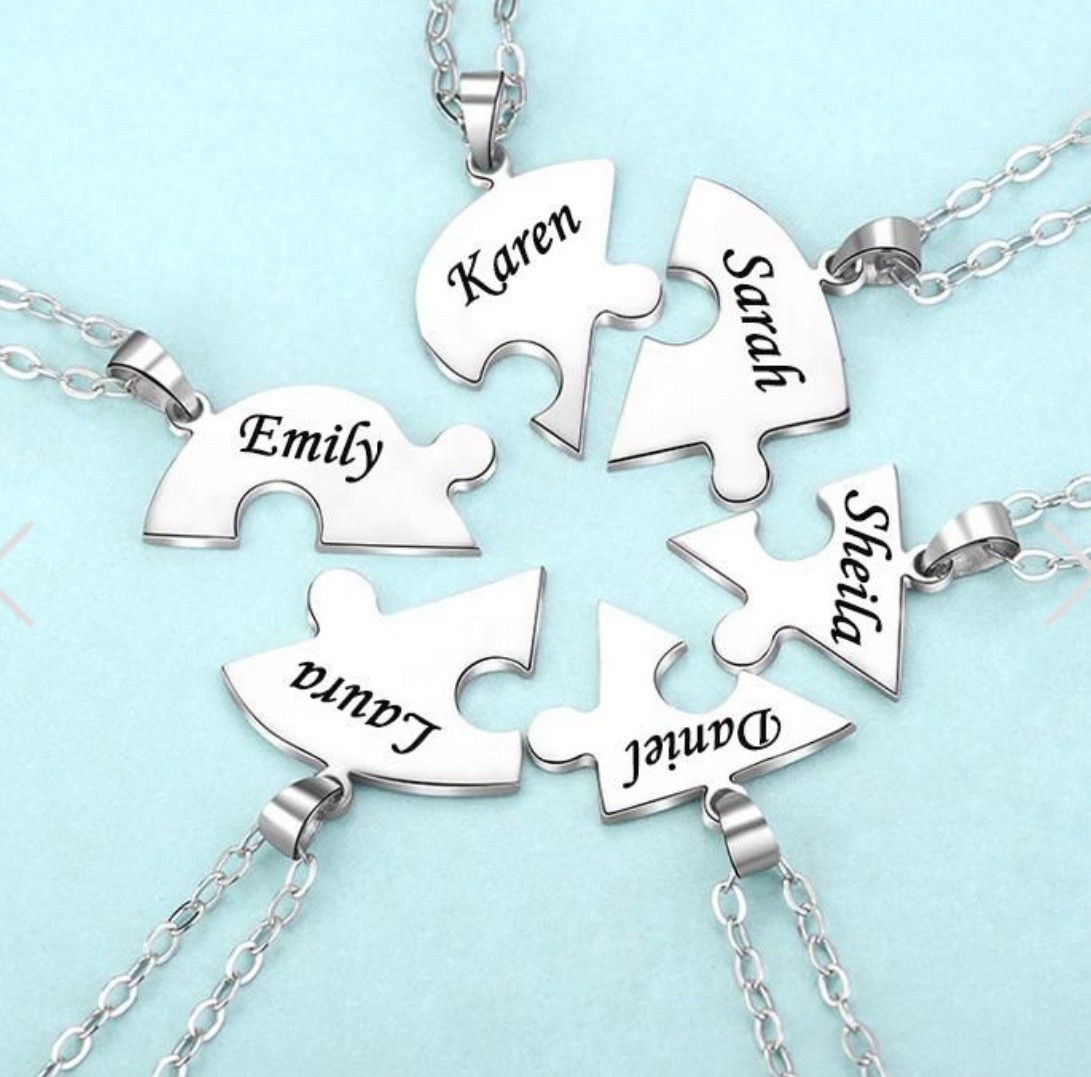 Personalized Puzzle Heart Necklace Custom Engraved BFF Family Birthday Gift Set