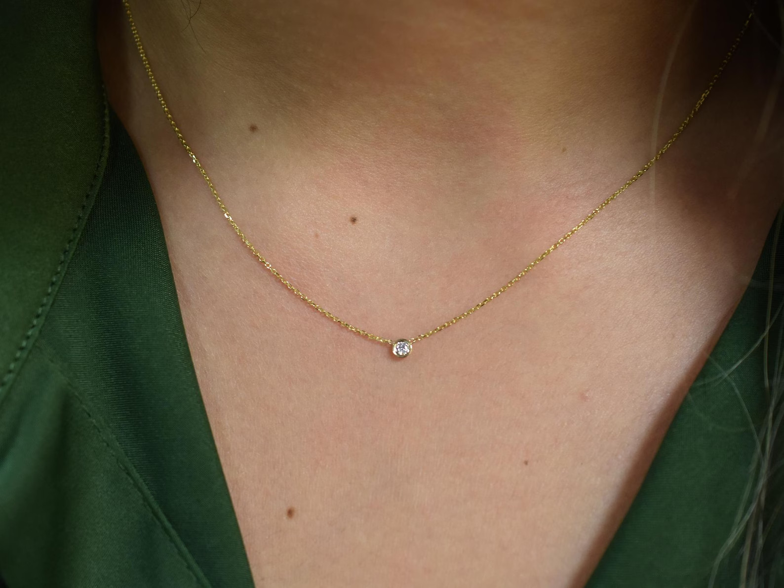 Lab Grown Diamond 0.50 Ct Round EF VS Solitaire Bezel Necklace 14K Yellow Gold