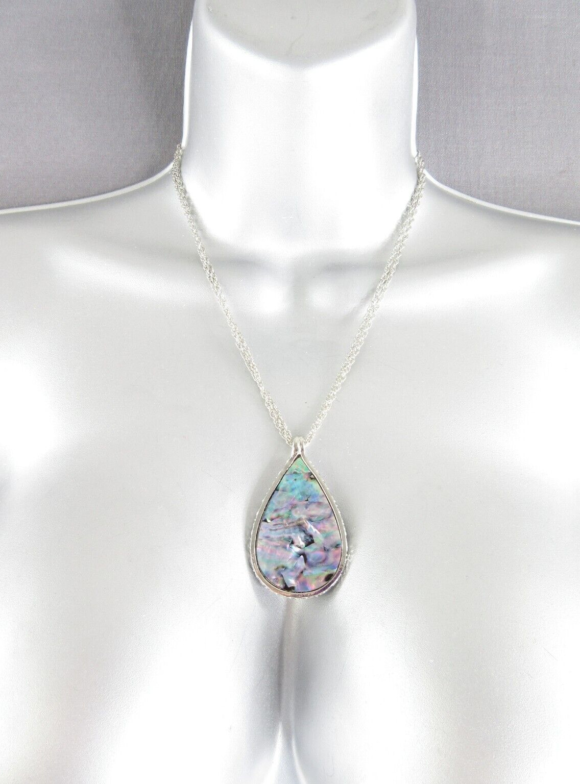 Abalone Shell Pendant Necklace Teardrop Silver Chain Statement Colorful GORGEOUS