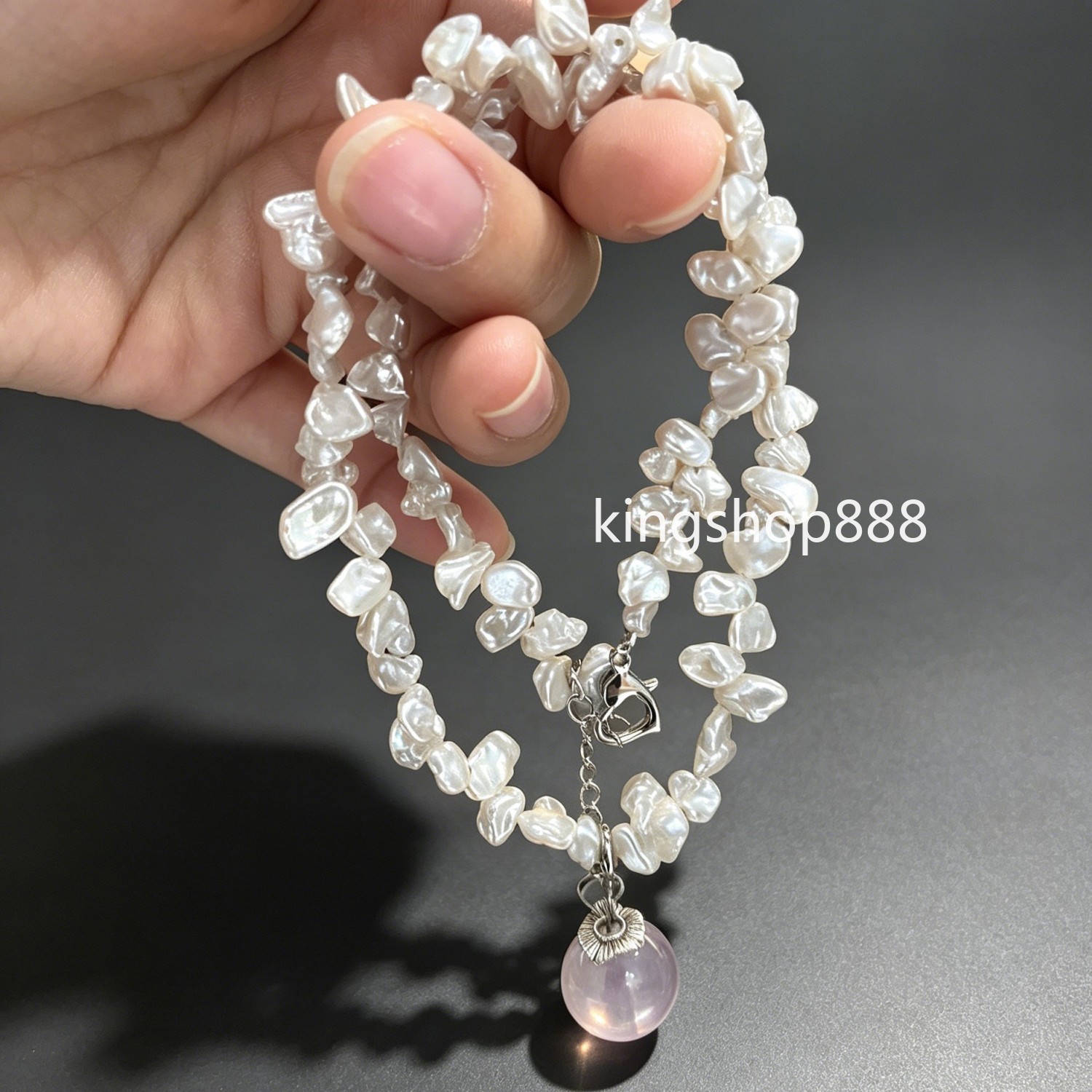Natural Keshi Petal Mini Baroque Pearl Necklace Crystal Quartz Pendant Necklace