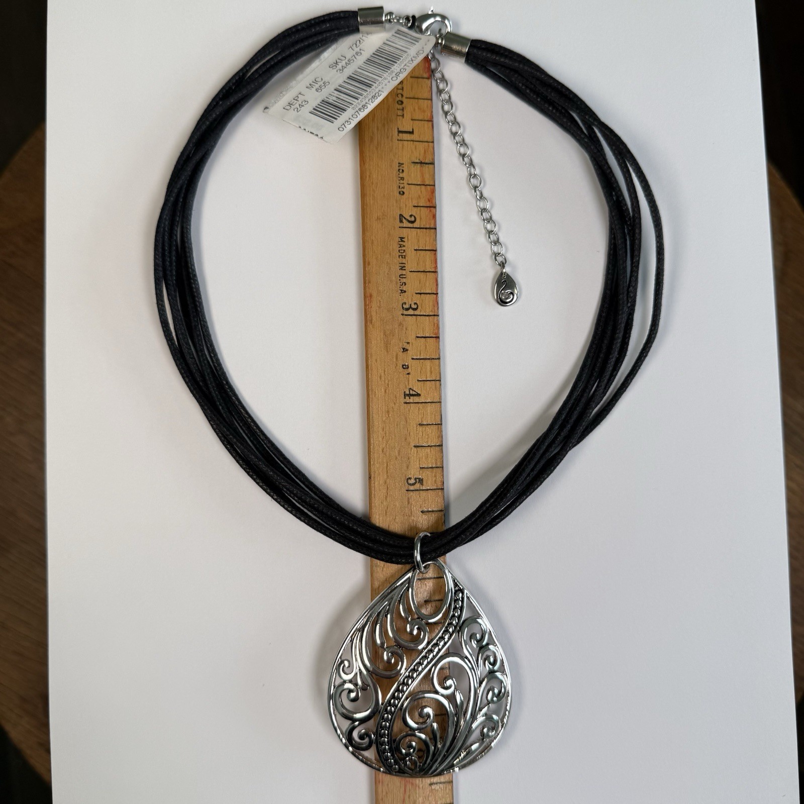 Scroll By Dillards Silver Tone Pendant Necklace Multi Strand Faux Leather NWT